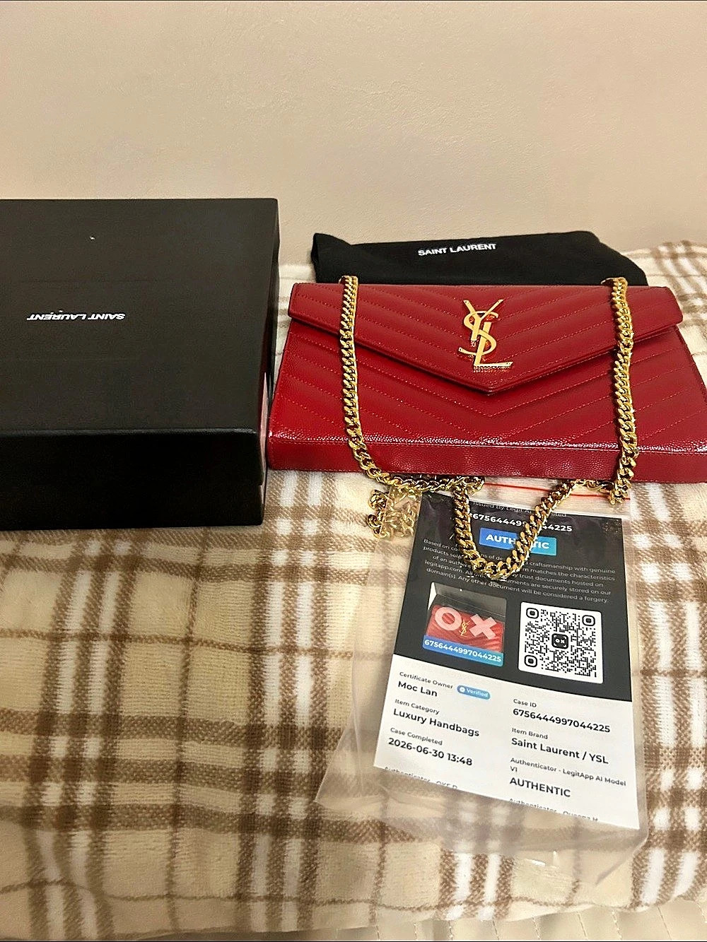 Saint Laurent Monogram Wallet on Chain Crossbody Red Like New